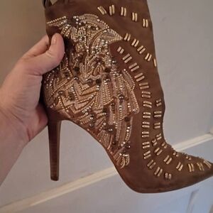 Embellished Brown Stiletto Ankle Boots